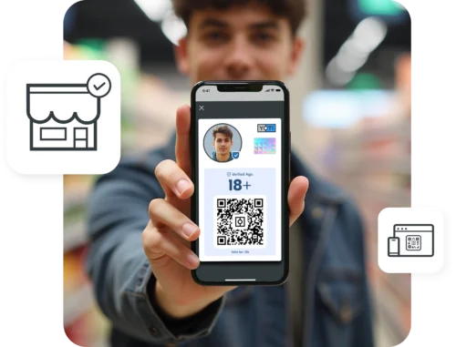 Man showing his Digital ID showable age card with scannable QR code