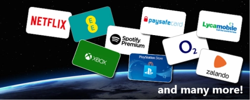 A collection of logos for brands who work with beCharge including netflix, xbox, EE, Spotify Premium, Playstation store, paysafecard, o2, Lycamobile and Zalando